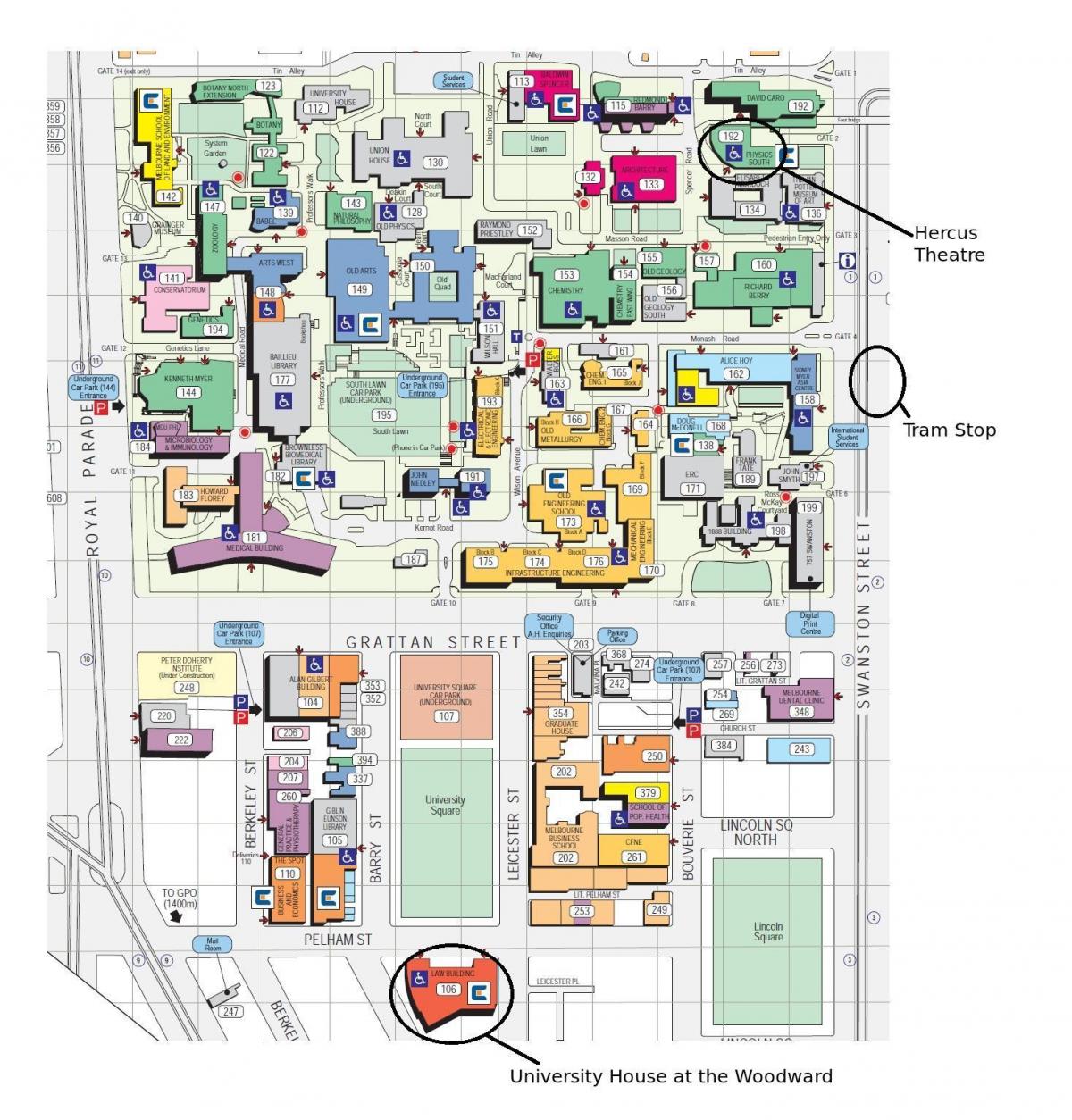 El mapa del campus de la universidad de Victoria