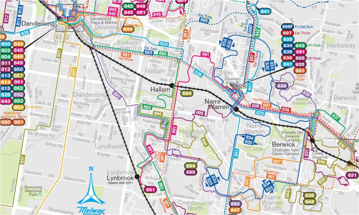Melbourne rutas de autobús mapa
