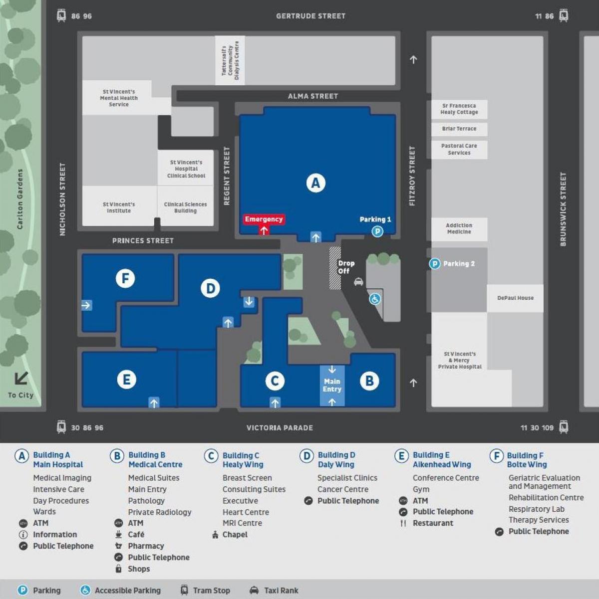 El hospital de san Vicente de Melbourne mapa