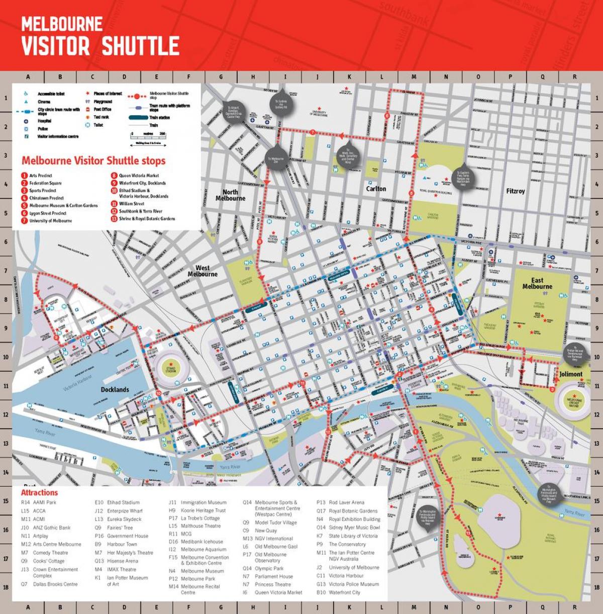 De la ciudad de Melbourne atracciones mapa