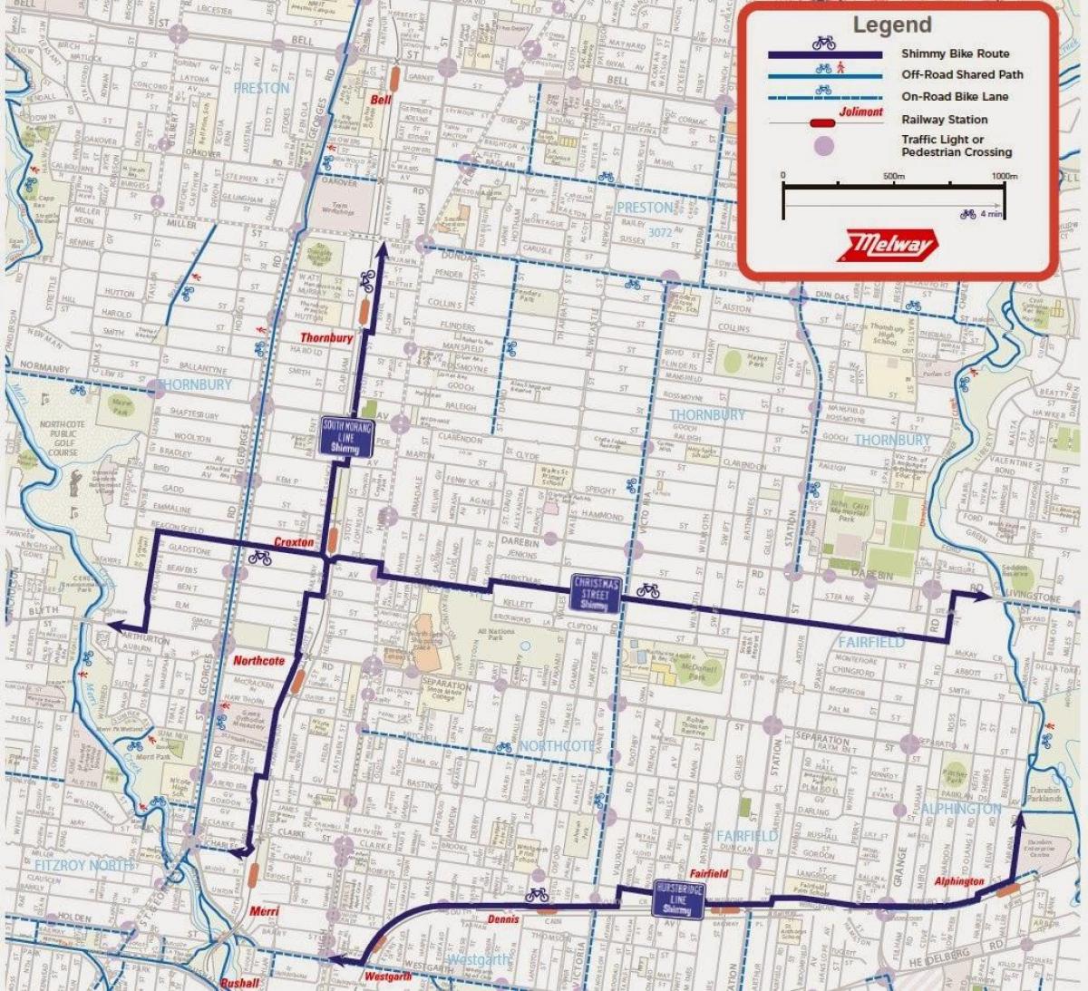 mapa de Melbourne para compartir bicicletas