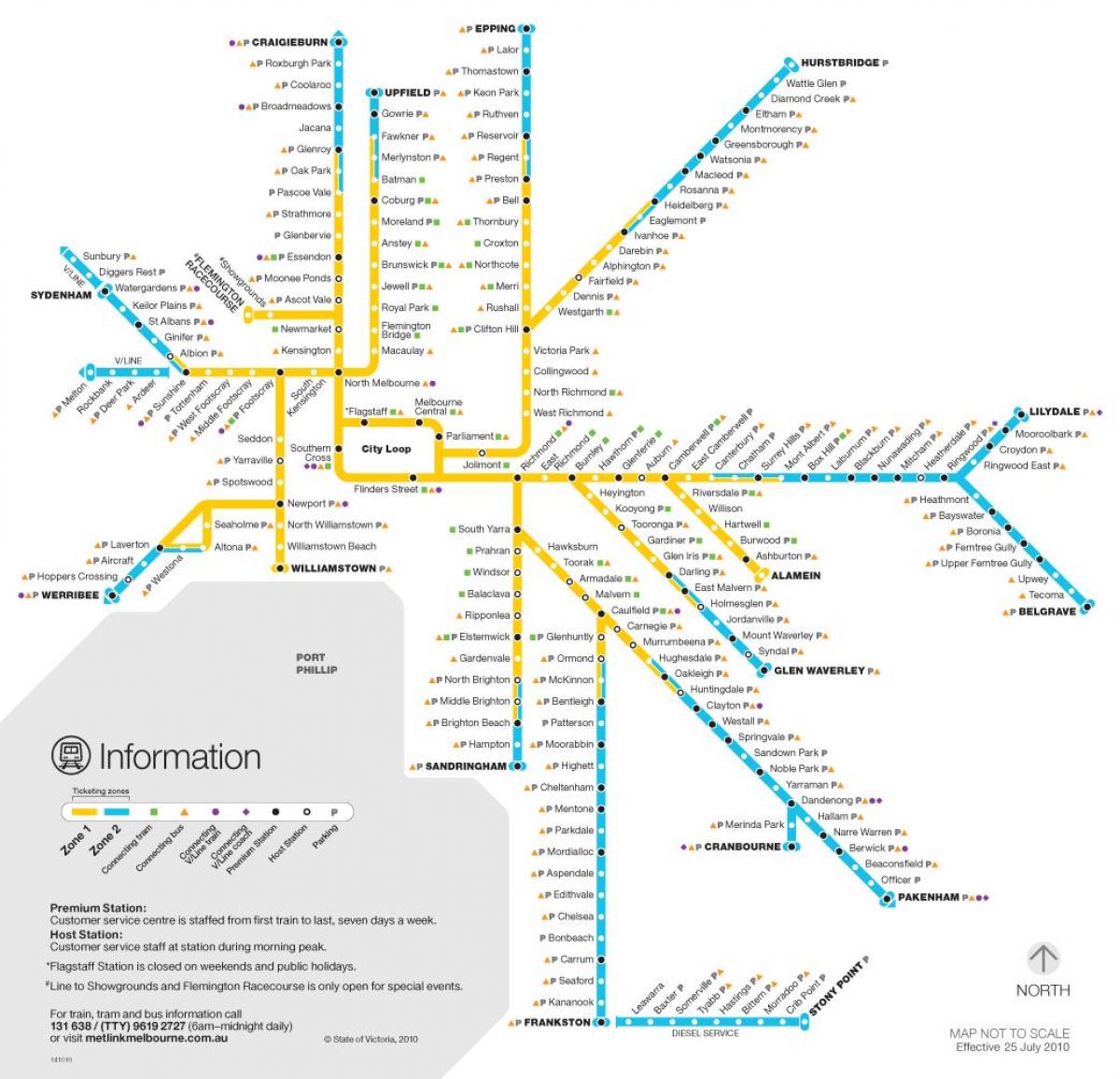 línea de tren mapa de Melbourne