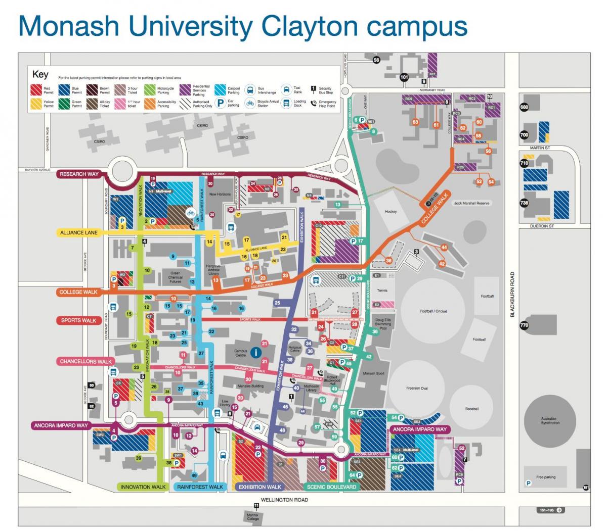 La universidad de Monash Clayton mapa