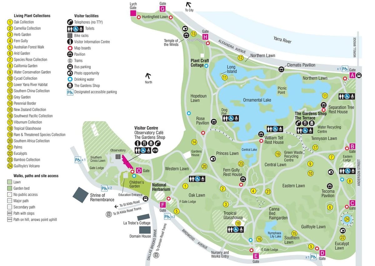 los jardines botánicos de Melbourne mapa