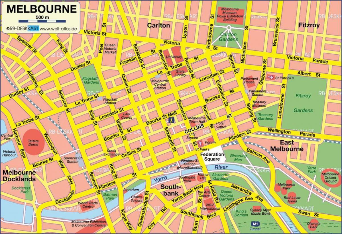 Melbourne mapa de centro de