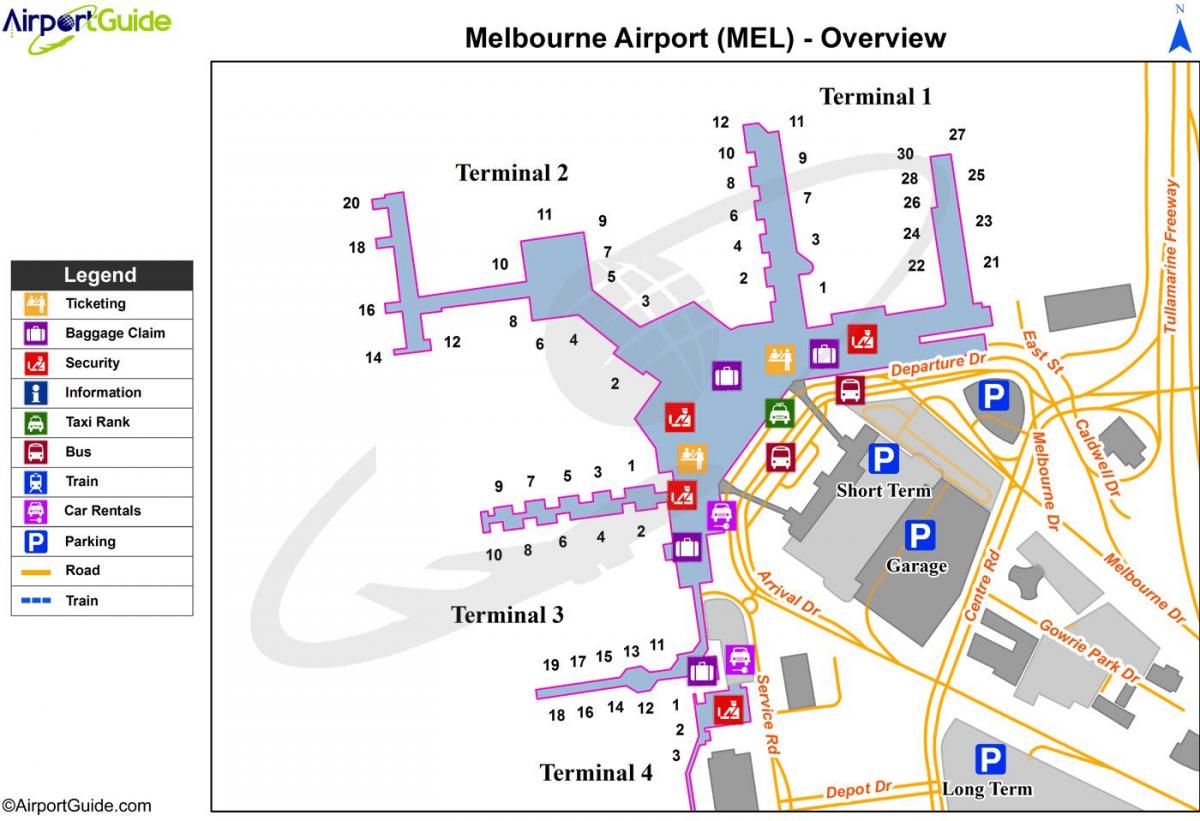 mapa de aeropuerto de Melbourne terminales