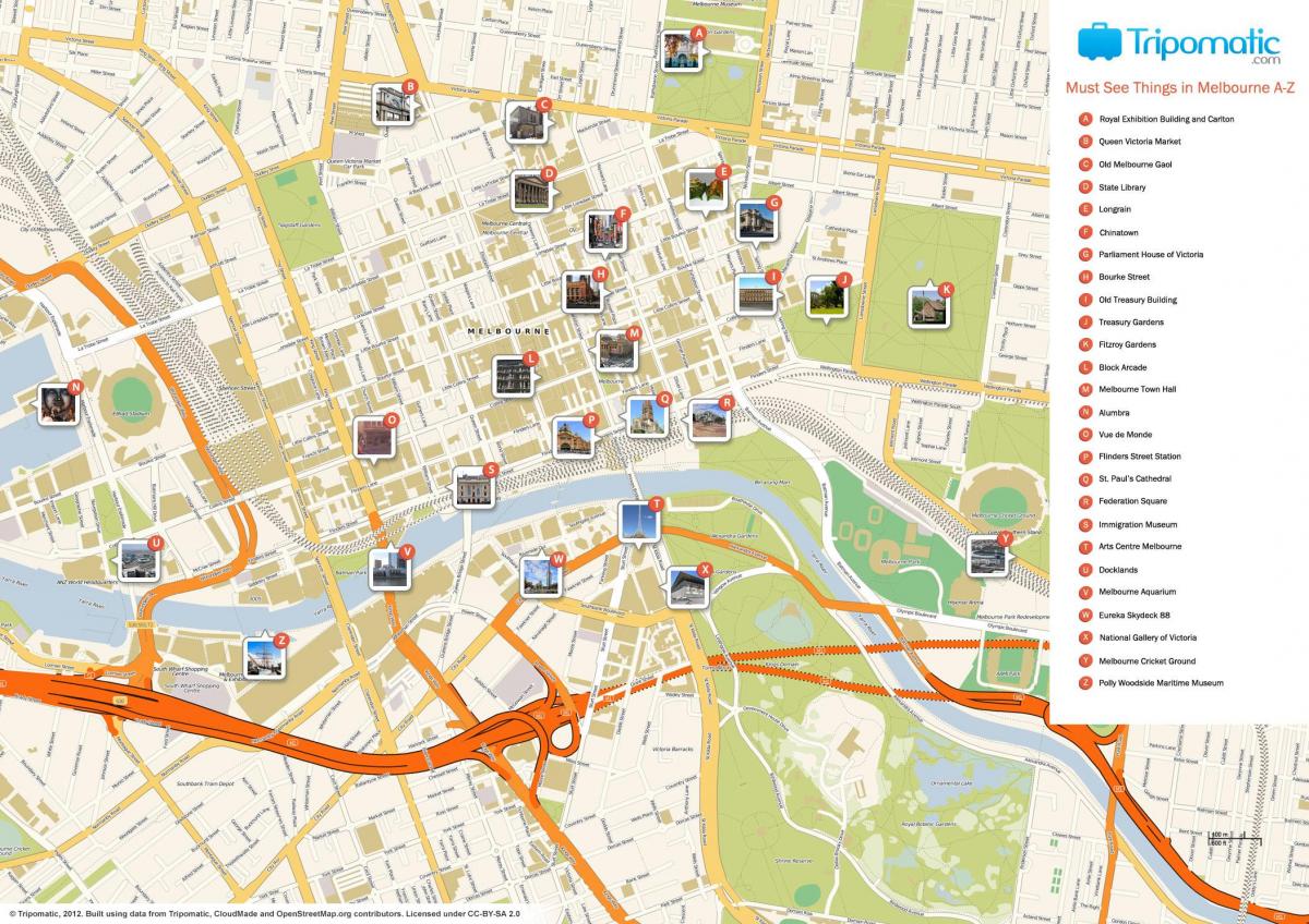 Melbourne mapa de turismo