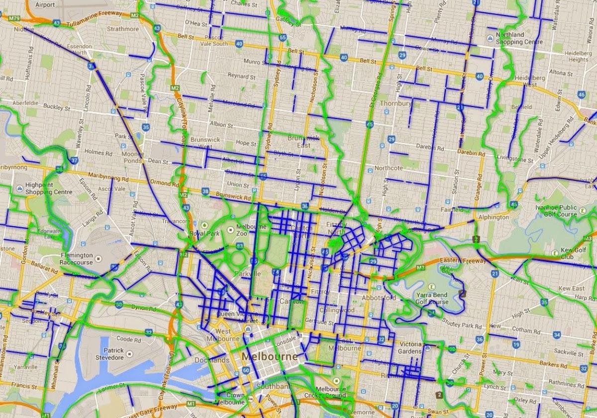rutas de bicicleta de Melbourne mapa