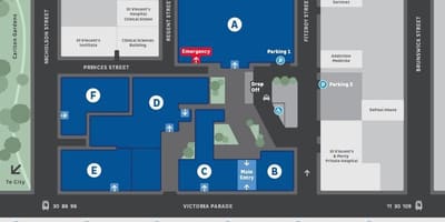 El hospital de san Vicente de Melbourne mapa