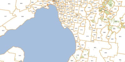 Mapa de Melbourne códigos postales